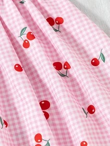 SHEIN Đầm ngắn tay ngắn, thắt eo, in hoa, hở lưng, thiết kế nơ bướm cho bé gái tuổi teen - Hồng - Xem 6