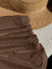 Comfortcana Brown Hollow Texture Ruched A-Line Mini Skirt - Brown - View 4
