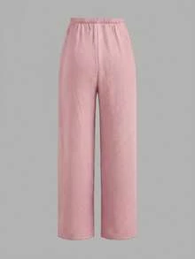 SHEIN Teen Girls' Solid Color Casual Versatile Wide Leg Pants For Daily Wear - Pink - View 2