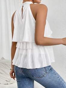 Firerie Women's Summer Multi-Layer Ruffle Asymmetrical Chiffon Halter Top,Summer Top - White - View 7
