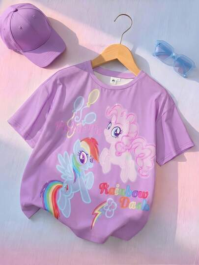 My Little Pony X SHEIN 少女卡通印花休闲百搭日常短袖T恤