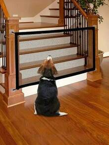 1Pc Punch-Free Pet Fence, Portable Foldable Pet Isolation Net For Stairs & Doorways, Safety Barrier For Dogs & Cats - Black - View 5