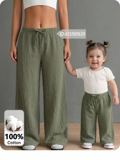 Pantalones sueltos de cintura elástica verde, cómodos y versátiles, para bebé niña en verano