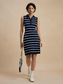 Nima Coro Spring Contrast Color Sleeveless Knit Dress - Blue and White - View 3
