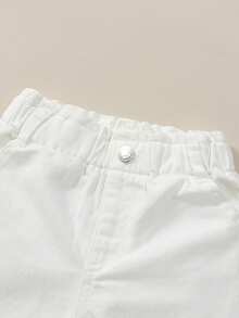 SHEIN Elladie kids Jeans casuales bohemios de piernas anchas con cintura plana y bolsillos para niña, para uso diario - Blanco - Ver 3