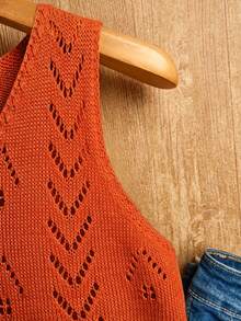 EMERY ROSE Women's Solid V-Neck Casual Versatile Everyday Knit Top - Burnt Orange - View 6