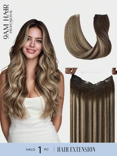 100% Real Human Hair Halo Extension Seamless Wire Hair Extension 12-16inch Straight Soft Touch Chocolate Brown To Caramel Gold Color Skin Weft Remy Hair Extensions With Clips