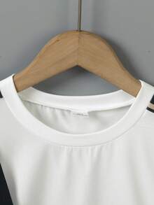 Tween Boy Summer Casual Daily Commute Fashion Letter Print Contrast Sideseam Loose T-Shirt And Shorts Set - White - View 4