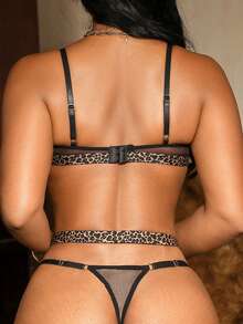 Bare Chapter Leopard Print Lingerie Set For Women, Sexy Thin Bra And Panty 2pcs Set - Black - View 2
