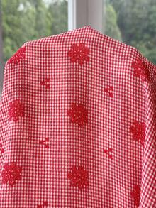 SHEIN EZwear 大码女式休闲格子印花抽绳腰带口袋长裤 - 紅色 - 查看 6