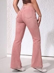 Jeans acampanados casuales para mujer, versátiles para el uso diario - Rosa coral - Ver 2