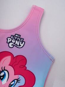 My Little Pony X SHEIN Young Girl Cartoon Print Ombre Color One-Piece Swimsuit - Multicolor - View 3