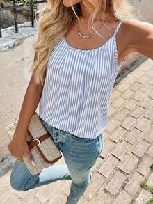 SHEIN Clasi Áo tank top nữ họa tiết sọc xanh trắng cổ điển, kiểu dáng bạc màu - Phong cách Bohemian thanh lịch, lãng mạn mùa hè, trang phục thường ngày cho kỳ nghỉ, hoàn hảo cho các lễ hội âm nhạc, trang phục đi biển, kỳ nghỉ hè, công sở, v.v. - Nhiều màu - Xem 4