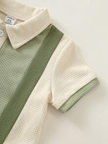 SHEIN 2件組男嬰夏季休閒拼色 Polo 衫與休閒短褲套裝，Polo 套裝，正式套裝，嬰兒套裝，夏季套裝 - 彩色 - 查看 9