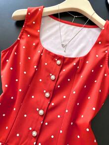 Elegante Blusa de Verano de Lunares Vintage con Decoración de Perlas para Mujer, Blusas Elegantes para Mujer, Atuendos de Trabajo para Mujer, Blusas de Verano para Mujer, Últimas Blusas Lindas para Mujer, Nuevos Llegados, Blusas Casuales Elegantes para Mujer - Rojo - Ver 6