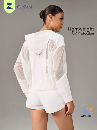 OutZeal Áo khoác chống nắng cho nữ, thích hợp tập luyện thể thao, phòng gym, chống tia UV, có lưới thoáng khí phía sau và mũ trùm đầu, thích hợp mặc ngoài trời.