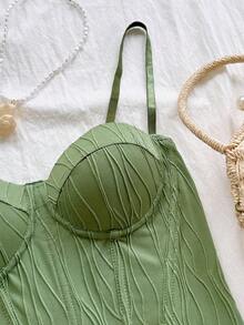 Camiseta de mujer  con textura de punto de onda, parte superior de mujer, playa, , sexy, cita, vacaciones en la playa, cita de vacaciones, té de la tarde, temporada de bodas, crucero de play - Verde - Ver 4