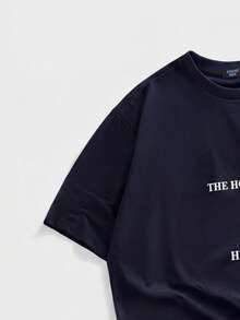 ROMWE MEN Men's Vacation Printed Short Sleeve T-Shirt - Navy Blue - View 6
