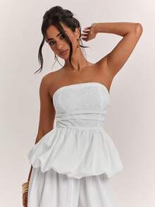 SHEIN BAE Women's Summer Casual Sexy Solid Color Embroidered Patchwork Ruffle Hem Tube Top Golf White - White - View 4