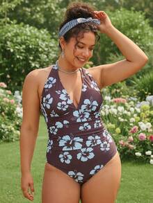 Swim Mod 2026 Spring/Summer New Plus Size Women Sexy Deep V Design Random Floral Print Bikini Set Set, Beach Outfit - Multicolor - View 8