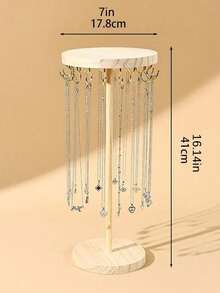 A Round, Simple Wooden Imitation Walnut Color Decorative Storage And Display Stand For Jewelry, Including Necklaces, Pendants, Bracelets And Hand Chains. It Is A Display Item For Jewelry Storage And Display In A Showcase, Suitable As A Valentine's Day Gift For Girls. - Imitation Walnut Color - View 9