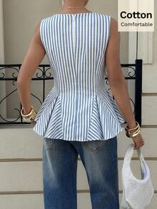 Siren Gaze Áo tank top không tay chấm bi đen trắng mới cho mùa xuân/hè dành cho nữ - Xanh và trắng - Xem 2
