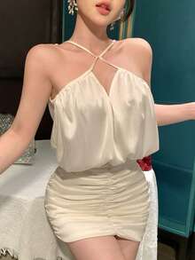 Joudiya Đầm hai dây mùa xuân hè, đầm dự tiệc cưới, tiệc chiêu đãi, đầm dạ hội thanh lịch ôm eo dành cho bé gái, đầm dự sự kiện thời trang. - Màu be - Xem 7