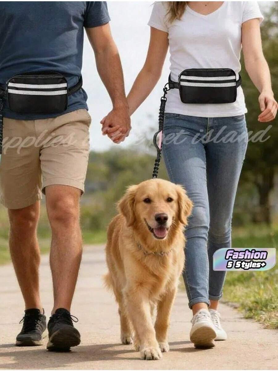 Dây dắt chó rảnh tay kèm túi đeo hông, dây dắt thú cưng có thể thu gọn, túi đeo hông điều chỉnh được, thiết kế đường may phản quang, thích hợp cho chạy bộ, đi bộ, leo núi, chạy chậm.