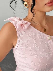 Elenzga Áo không tay cỡ lớn dành cho nữ, Áo vest jacquard thắt nơ hồng, Áo tank top ôm dáng cài khuy ngọc trai, Áo kiểu trễ vai hở vai, Áo sơ mi mùa hè jacquard cài khuy ngọc trai ở eo, Phong cách Pháp dịu dàng, Áo tank top mùa hè ôm dáng Pure Desire, Áo mùa hè dành cho nữ, Kỳ nghỉ, Du lịch, Áo nữ thanh lịch - Hồng - Xem 5