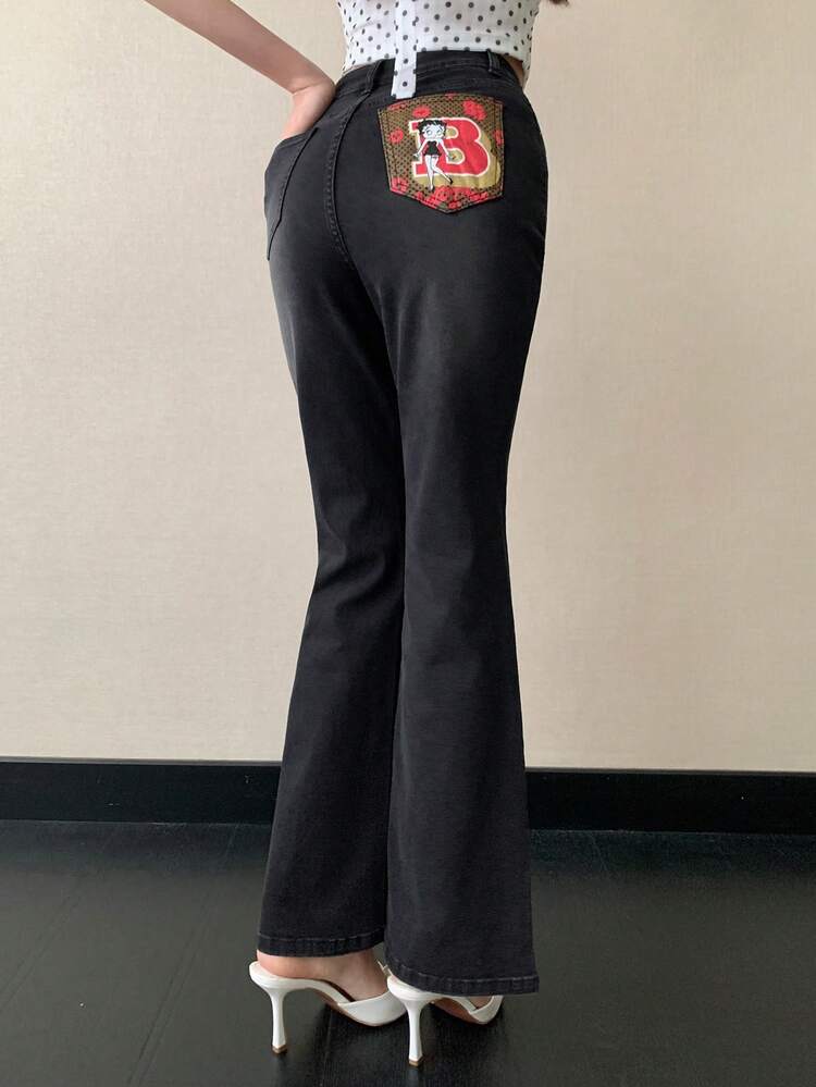 Printed Slim Fit Flare Jeans, Summer Vacation Casual Pants For Women