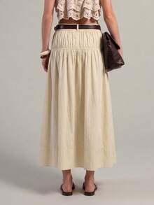 Rouah Women's Solid Color Butter Yellow Pleated Casual Versatile Date & Day Skirt Perfect For Summer - Yellow - View 2