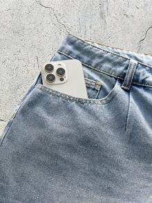 Men's Casual Fashion Street Loose Wide Leg Jeans Shorts With Side Pockets, Suitable For Daily Commute, Summer  Jorts Men - Blue - View 6