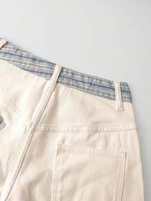 GlowEve Quần jeans nữ thường ngày có túi và nút - Màu be - Xem 3