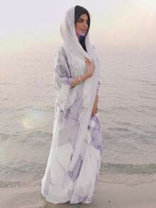 Al Najma 女士船领长喇叭袖宽松优雅土耳其长裙和阿拉伯传统长袍 - 紫色 - 查看 6