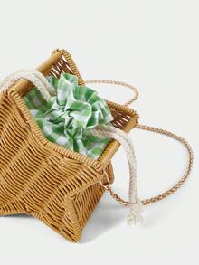 SHECARRY Túi đeo vai chéo nữ thời trang cá tính cho kỳ nghỉ hè đi biển, hình ngôi sao năm cánh, đan tay thủ công rỗng, phong cách vui nhộn mùa hè - Màu vàng bùn - Xem 8
