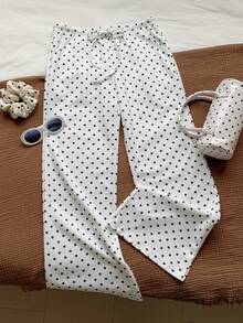 Comfortcana Quần nữ casual in chấm bi, có túi và dây buộc - trắng - Xem 3