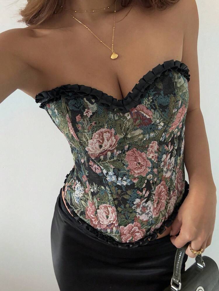 Women's Contrast Color Patchwork Sexy Printed Bandeau Top