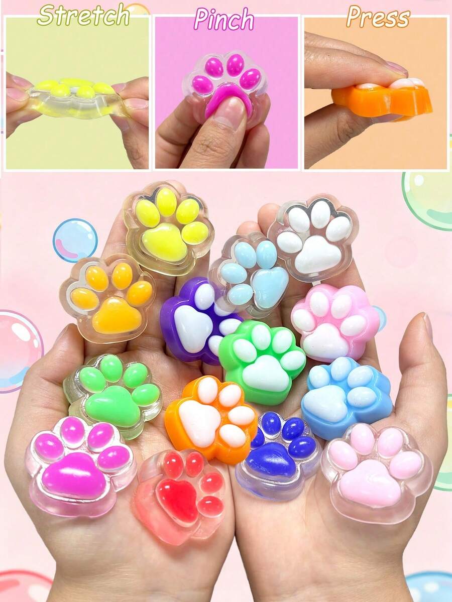 MINKOJA Stress Relief Toy Taba MINI Cat Paw, 1/5/10/20/30/40Pcs Squeeze Toy Paw, Cute Sensory Toys, Handmade Soft Silicone Sticky Toys, Bouncy Stress And Relaxation Toy, Stretchable Springy Cat Paw, Gifts For Girl,Birthday Gifts,Party Gift - Multicolor - View 1