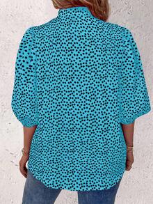 EMERY ROSE Plus Size Women Allover Print Single-Breasted Casual Versatile Daily Wear Shirt - Blue - View 2