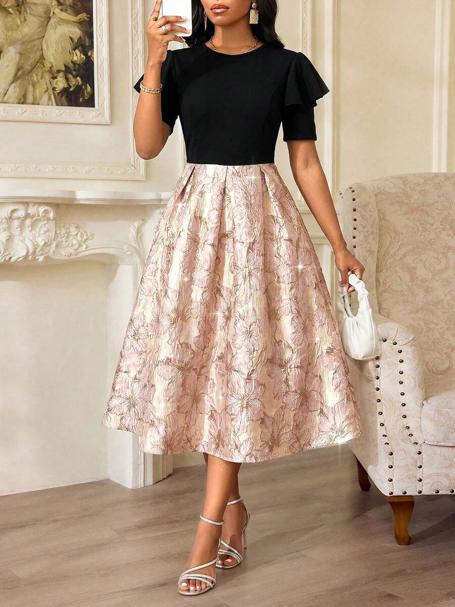 SHEIN Lady 女士中长连衣裙 - 粉色 - 查看 1