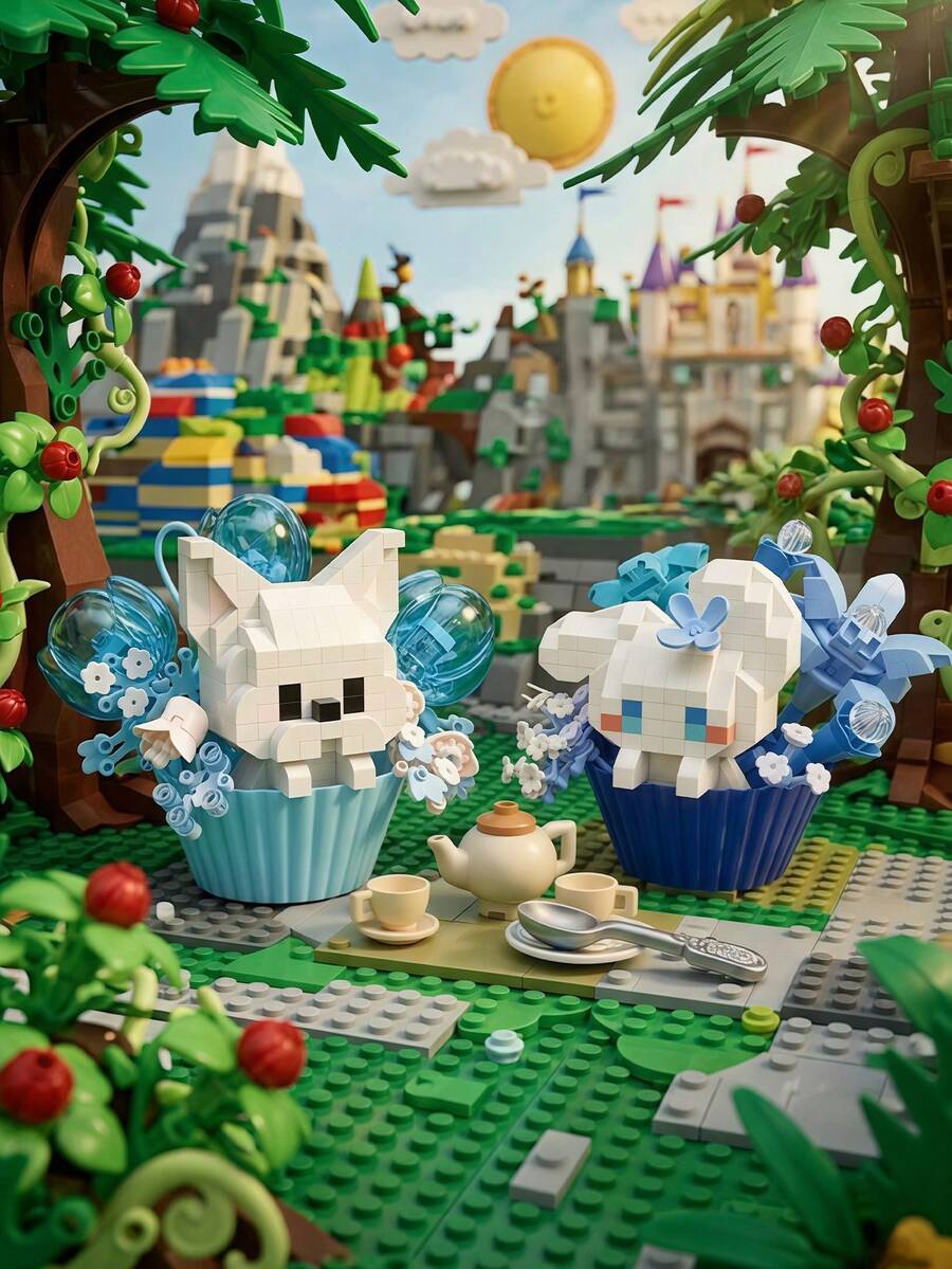 POKOJA LAND 1 件装积木，可爱纸杯蛋糕造型动物迷你微型积木，3D 拼装拼图，创意花朵装饰卡通人偶，可收藏的微型模型桌面摆件，家居装饰，办公桌伴侣，派对礼物，情人节、生日、圣诞节节日礼物，送给朋友、家人、动物爱好者、积木爱好者，送给她/他的礼物