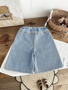 SHEIN Pantalones cortos de niño joven de mezclilla azul - Lavado ligero - Ver 5