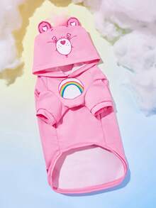SHEIN X Care Bears 1件可爱卡通图案印花宠物连帽卫衣，猫咪服装，狗狗服装，尺码 XXS-XXXXL，分享熊，加油熊 - 粉色 - 查看 3