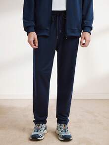 Driftmere Chaqueta con cremallera y pantalón de chándal con gráfico de letras para hombres, ropa de otoño - Azul Marino - Ver 9