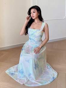 Feyla Đầm dài dự tiệc thanh lịch dành cho nữ, in hoa, xếp ly eo. - Nhiều màu - Xem 6