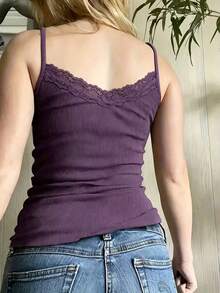 SHEIN 甜美蕾丝边吊带背心 - 紫羅蘭色 - 查看 2