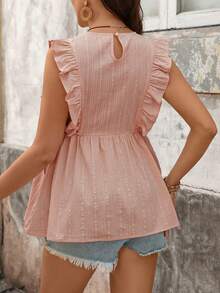 Boho Mama Maternity Ruffled Tie-Up Casual Shirt, Versatile For Vacation - Pink - View 7