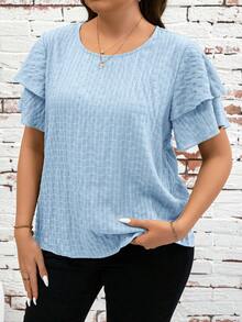 SHEIN Clasi 大码女式休闲圆领百搭日常衬衫 - 淺藍色 - 查看 6