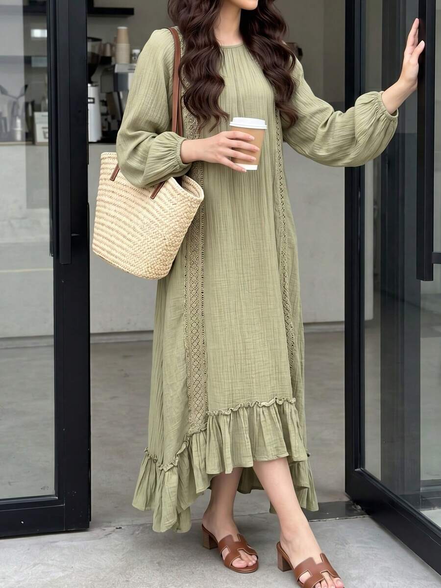 Solavon Women's Solid Color Pleated Casual Party Long Dress