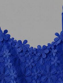 Rometta Plus Size Women Elegant Floral Lace Bodysuit - Blue - View 5